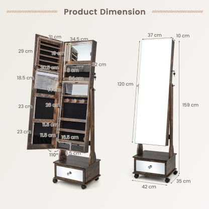 Ellegnt 159 CM Lockable Jewelry Organizer with 3-Color LED Lights