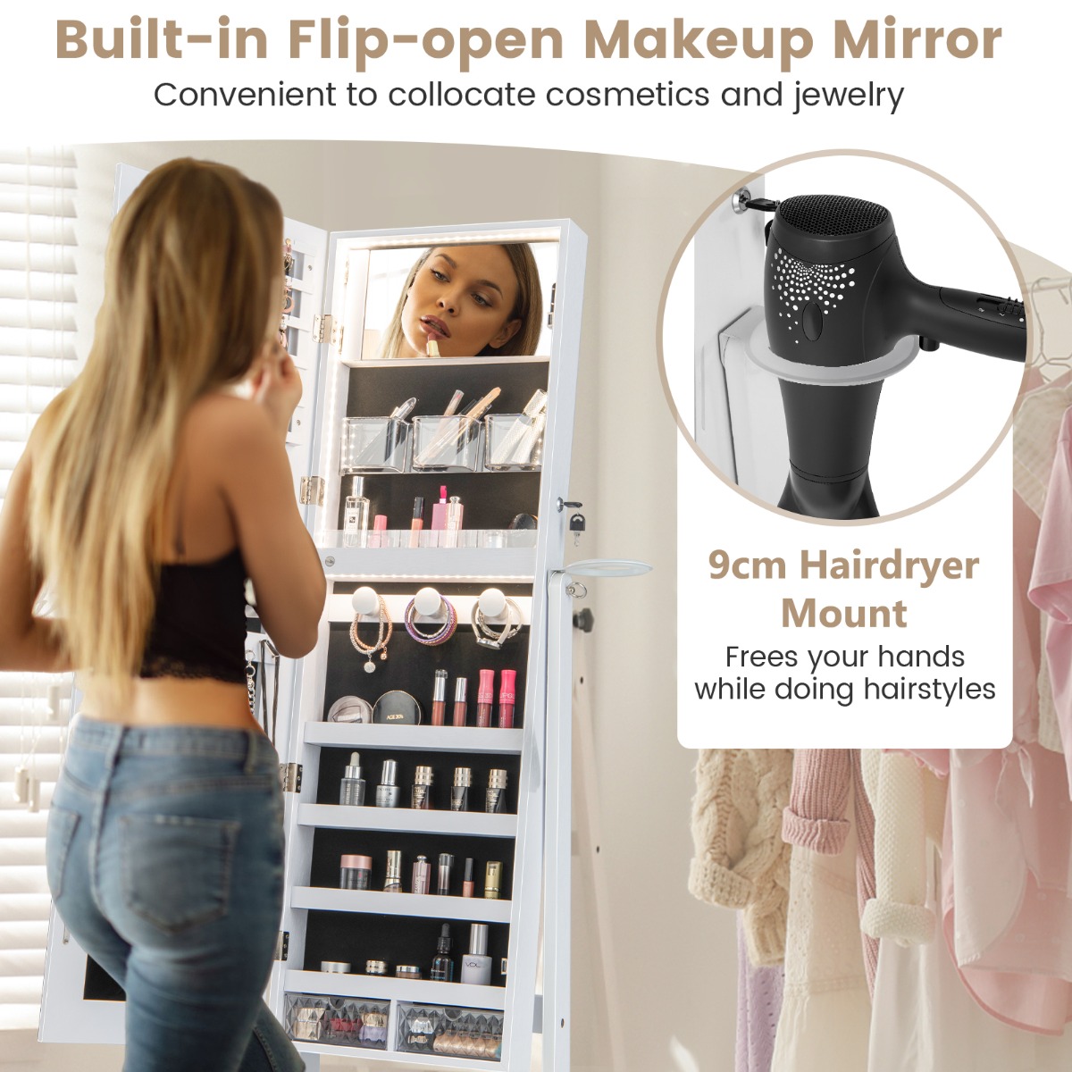 Ellegnt Freestanding Jewelry Cabinet Armoire Lockable Jewelry Organizer