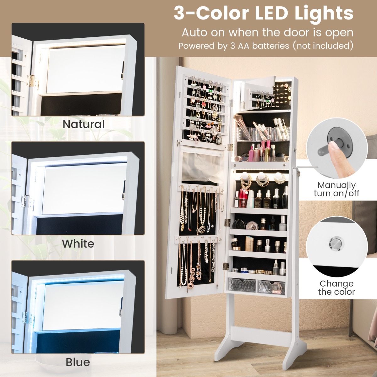 Ellegnt Freestanding Jewelry Cabinet Armoire Lockable Jewelry Organizer