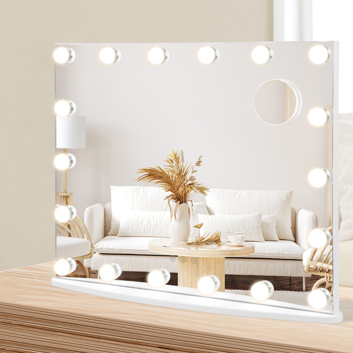 Ellegnt 65 cm Vanity Tabletop and Wall-Mounted Mirror with 18 Dimmable LED Bulbs