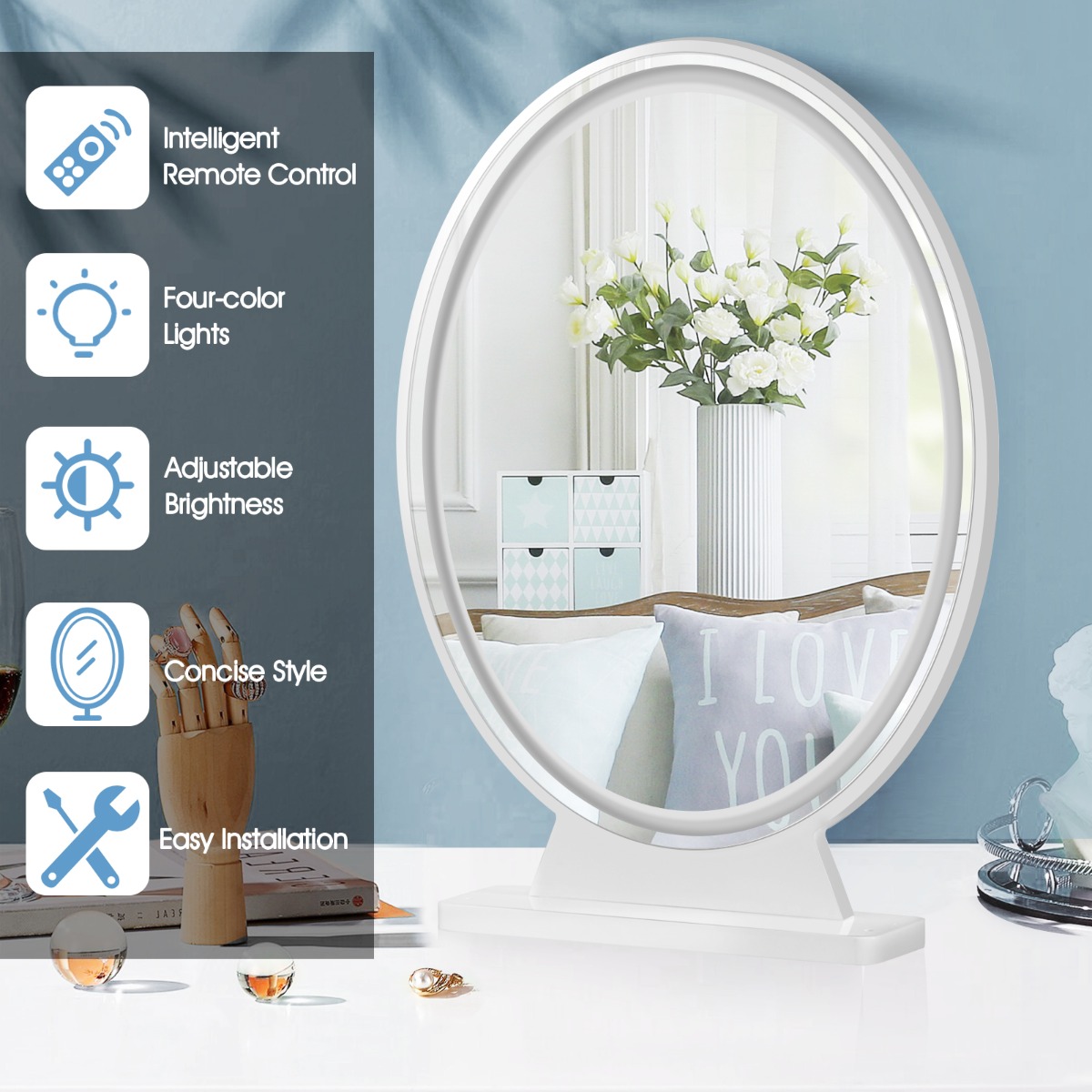 Ellegnt Large Lighted Makeup Mirror with Remote Control & 4 Colour Modes