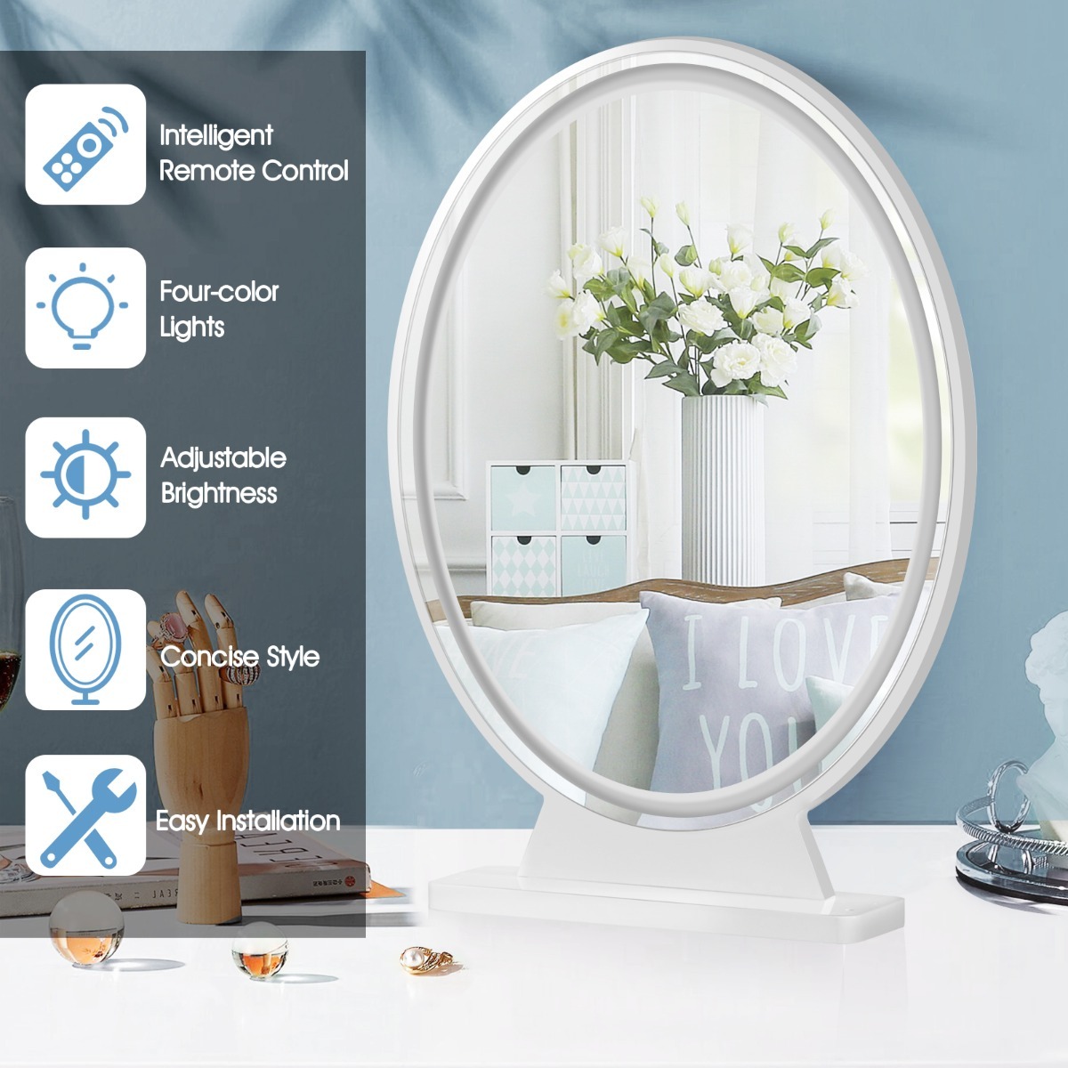 Ellegnt Large Lighted Makeup Mirror with Remote Control & 4 Colour Modes