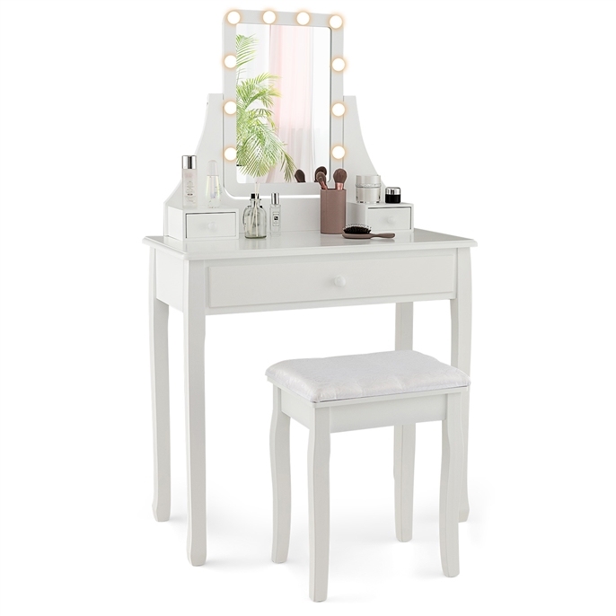 Ellegnt Dressing Table/ Makeup Vanity Set with 10 Dimmable LED Lights and Mirror
