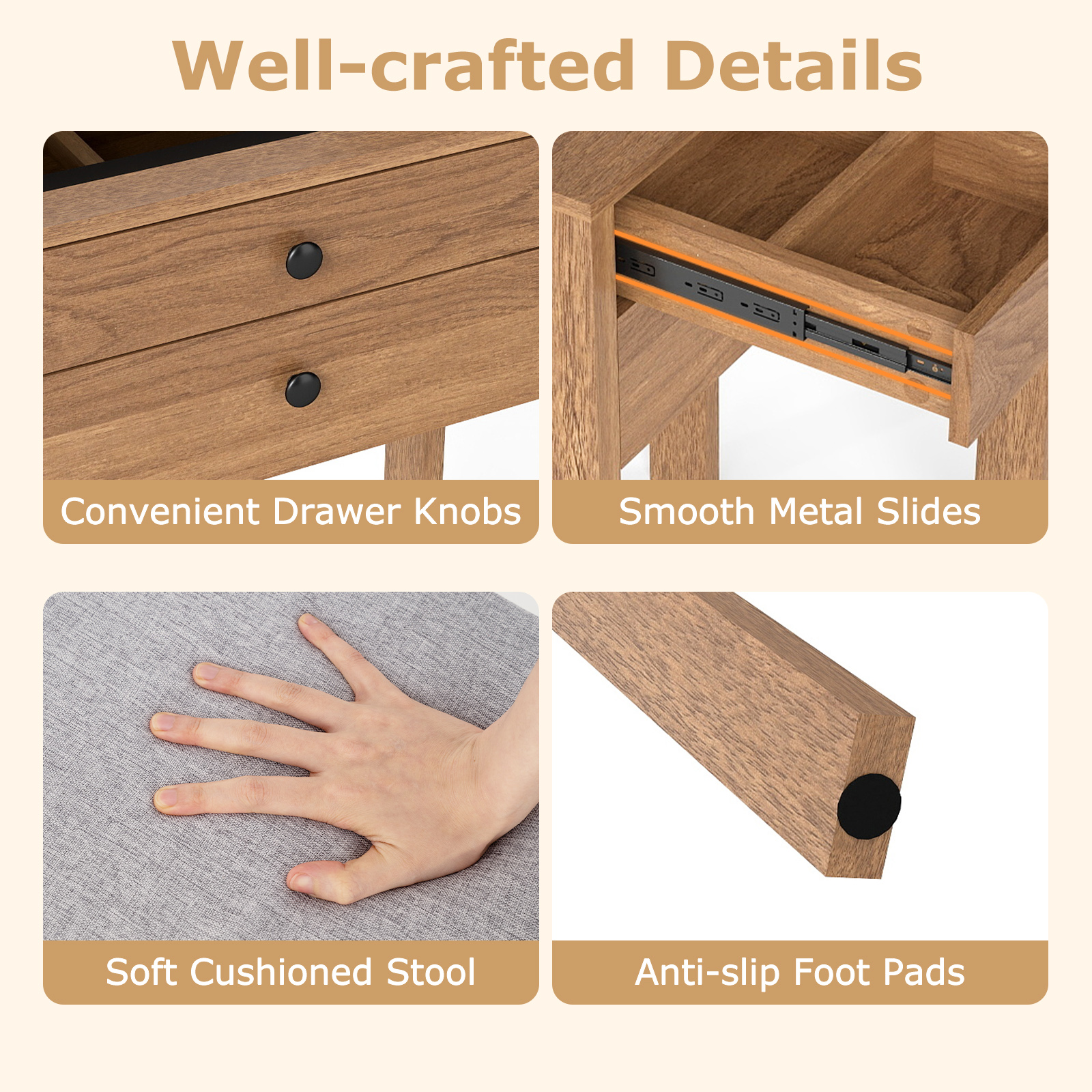 Vanity Desk with Power Outlets and 3 Color Lighting Modes for Bedroom