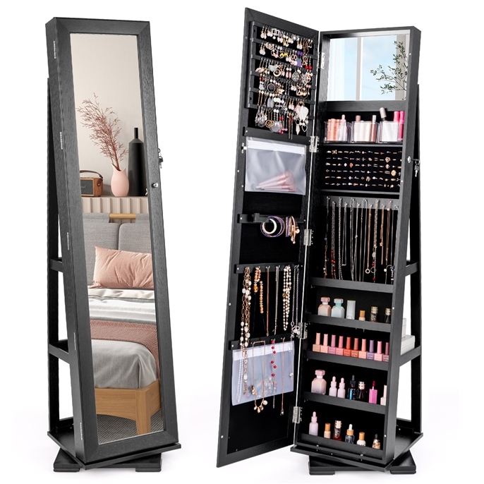 Ellegnt 360° Swivel Standing Mirror Jewellery Cabinet/ Jewelry Armoire