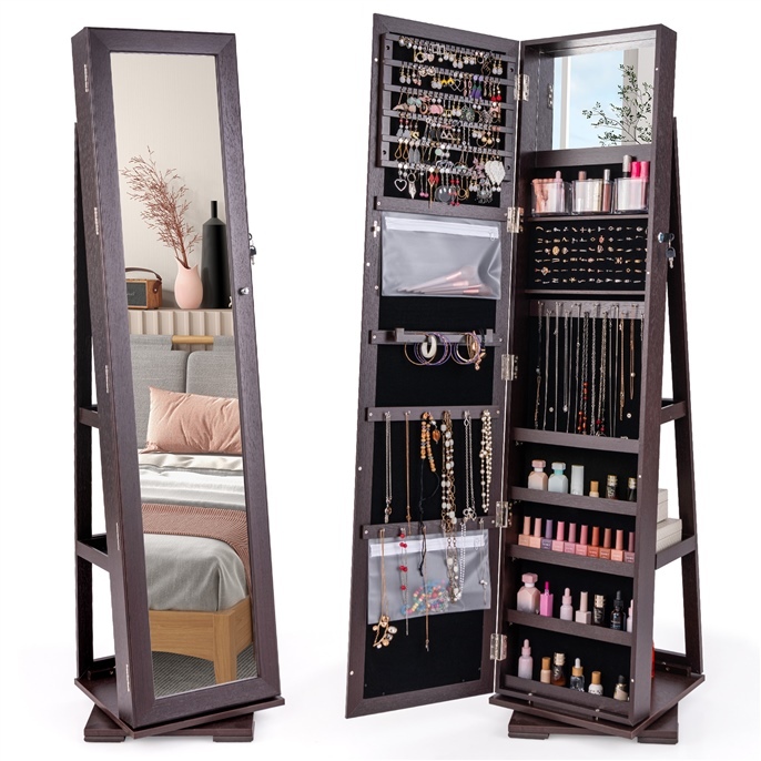 Ellegnt 360° Swivel Standing Mirror Jewellery Cabinet/ Jewelry Armoire