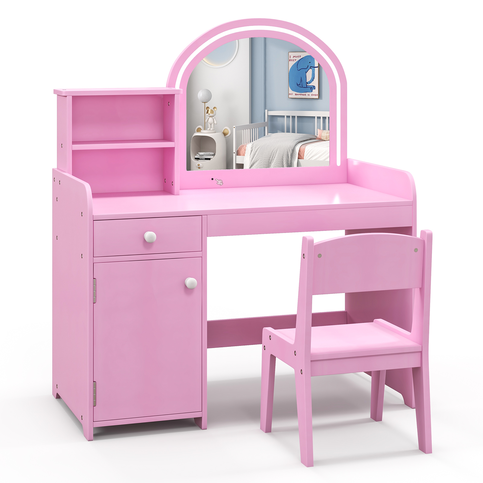 Kids Vanity Playset with Storage, Makeup Table & Chair Set with Shelves