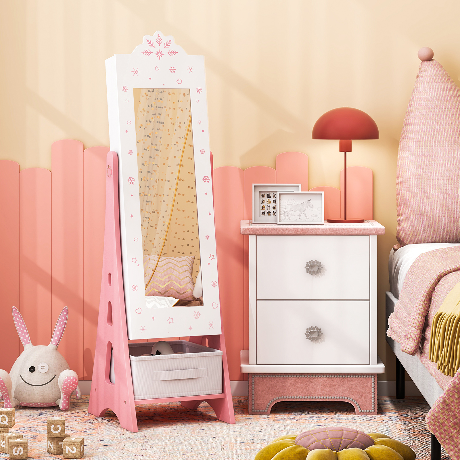 Kids Jewelry Armoire Cabinet, Free-Standing Full Length Mirror