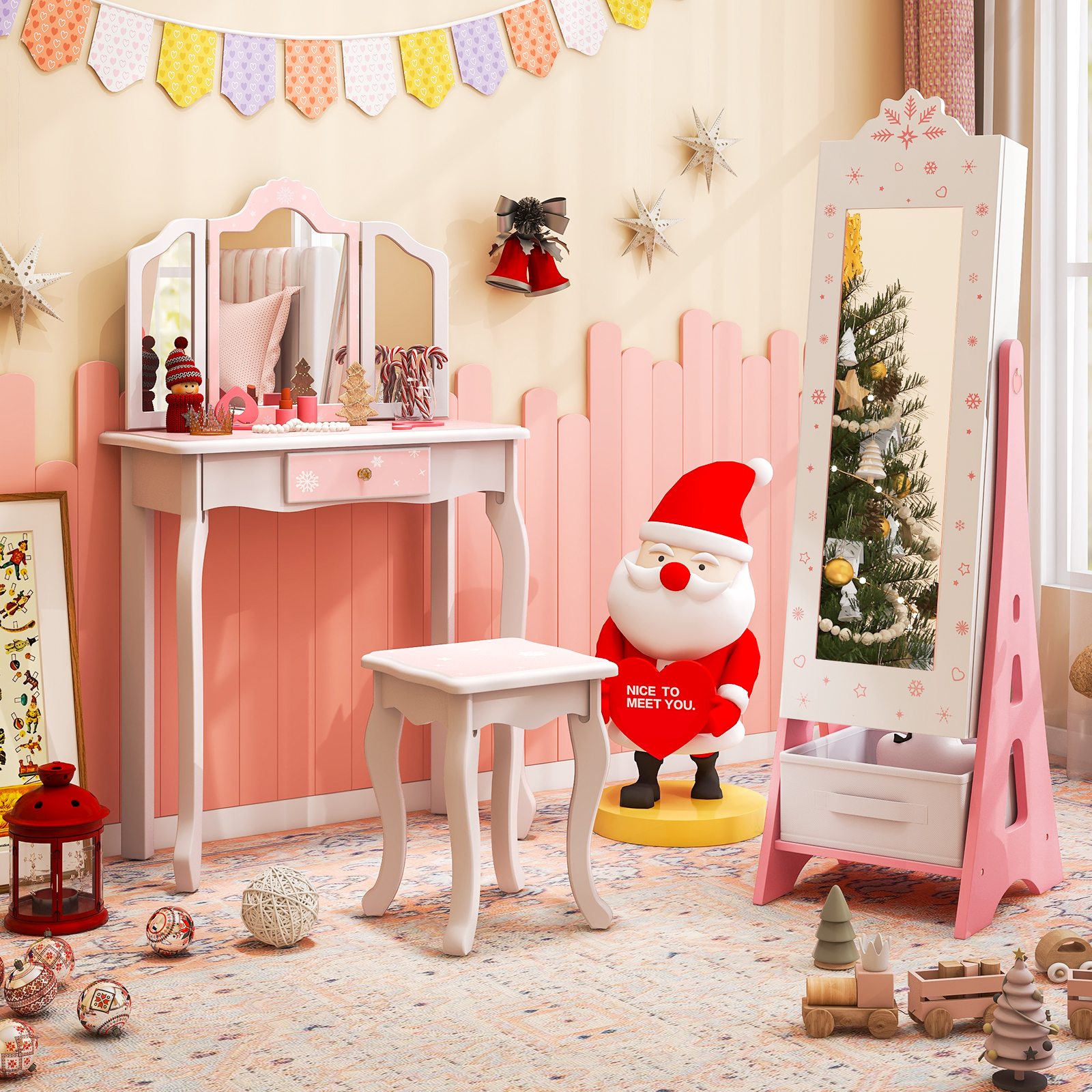 Kids Jewelry Armoire Cabinet, Free-Standing Full Length Mirror