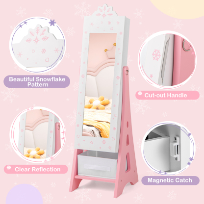 Kids Jewelry Armoire Cabinet, Free-Standing Full Length Mirror