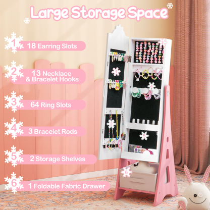 Kids Jewelry Armoire Cabinet, Free-Standing Full Length Mirror