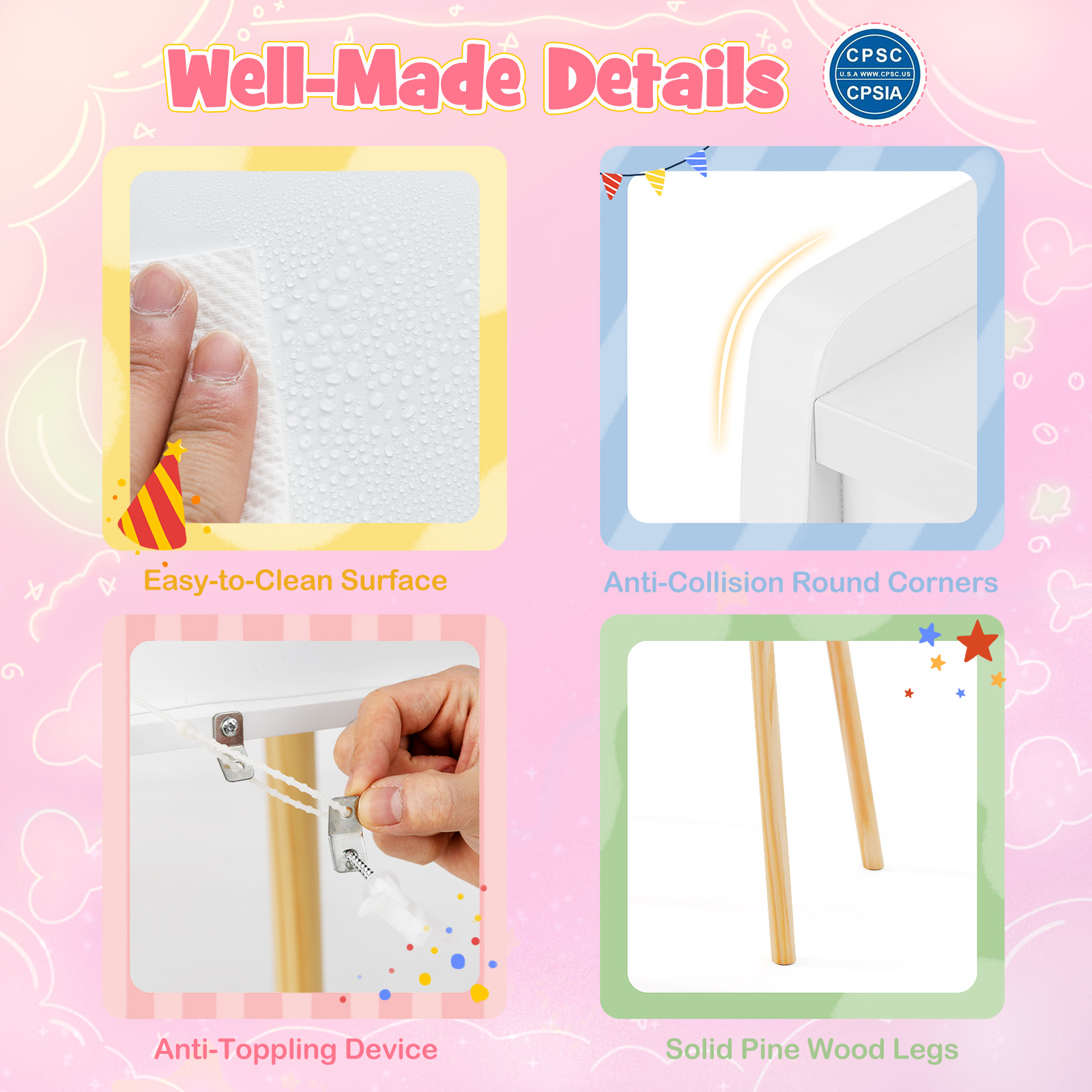 Ellegnt Kids Dressing Table/ Vanity Set with 2-Color Front Lit Mirror for 3+ Years