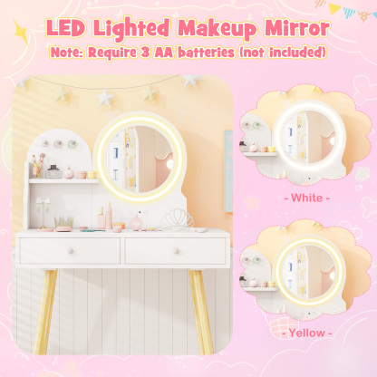 Ellegnt Kids Dressing Table/ Vanity Set with 2-Color Front Lit Mirror for 3+ Years