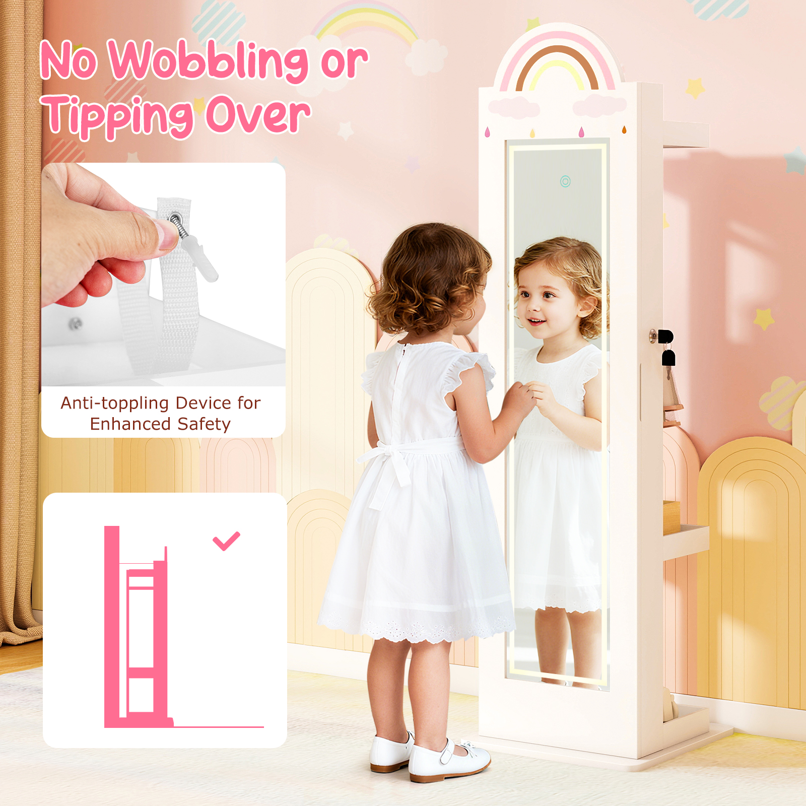 Kids Jewelry Cabinet with Lights with Full-Length Mirror