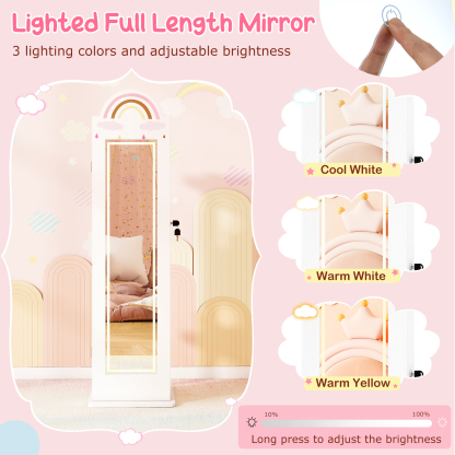 Kids Jewelry Cabinet with Lights with Full-Length Mirror