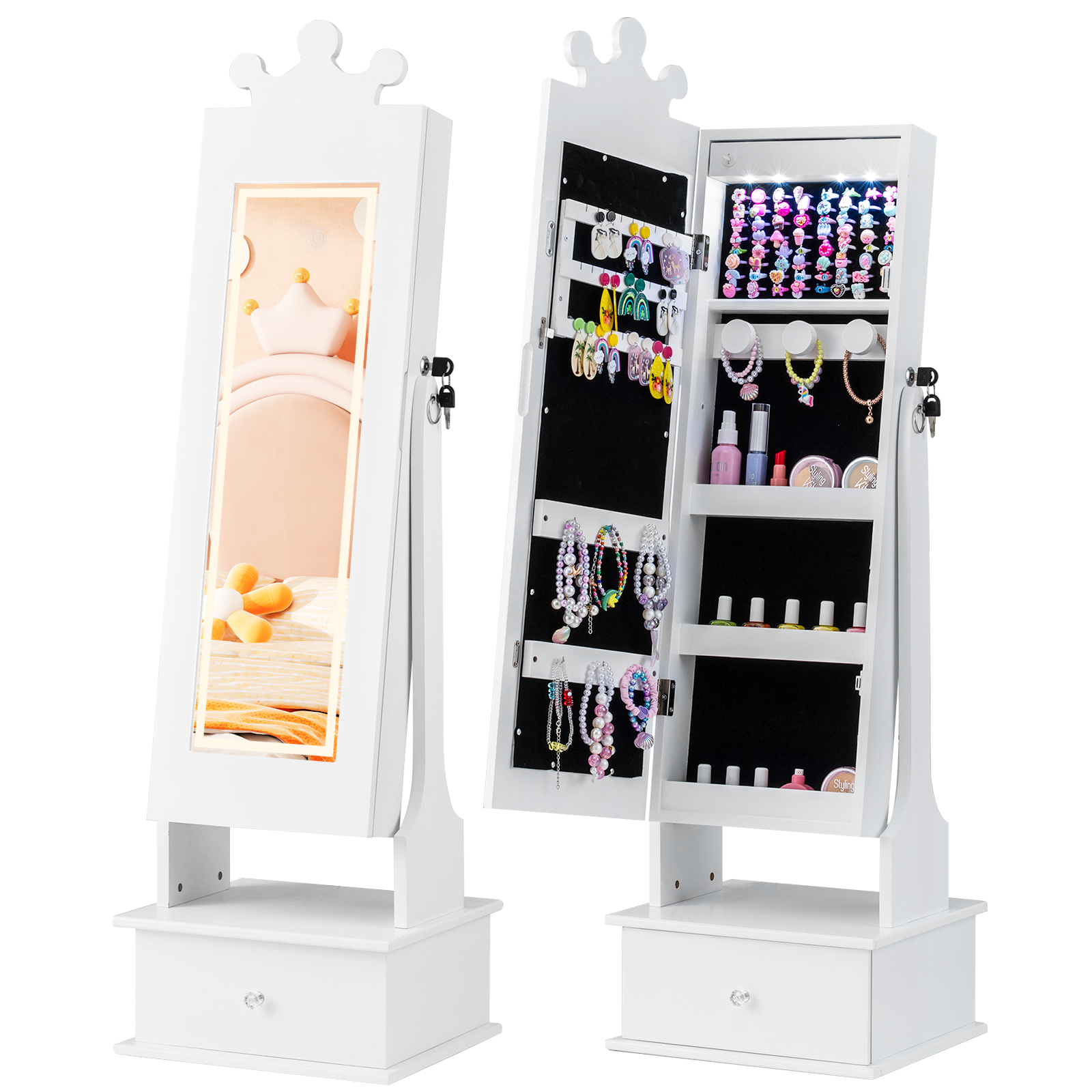 Kids Jewelry Cabinet with 2 Tilt Angles and 4 Sensor Lights