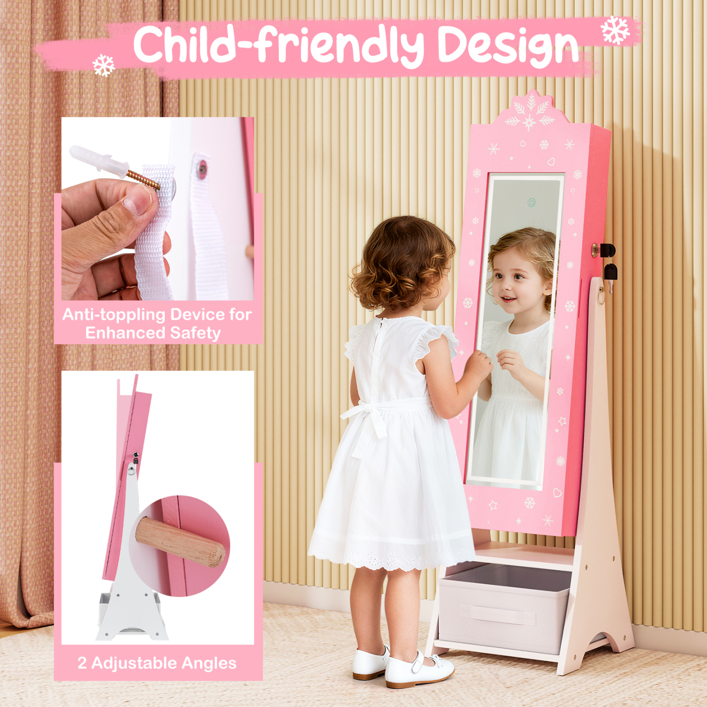 Standing Children Jewelry Organizer with Full-Length Mirror