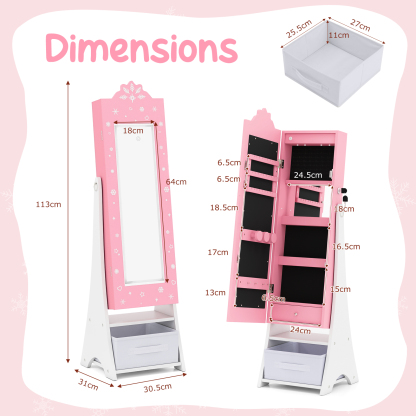 Standing Children Jewelry Organizer with Full-Length Mirror