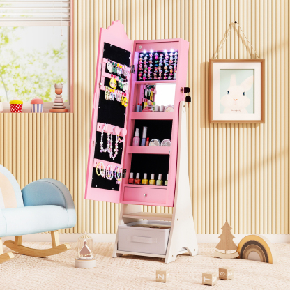 Standing Children Jewelry Organizer with Full-Length Mirror