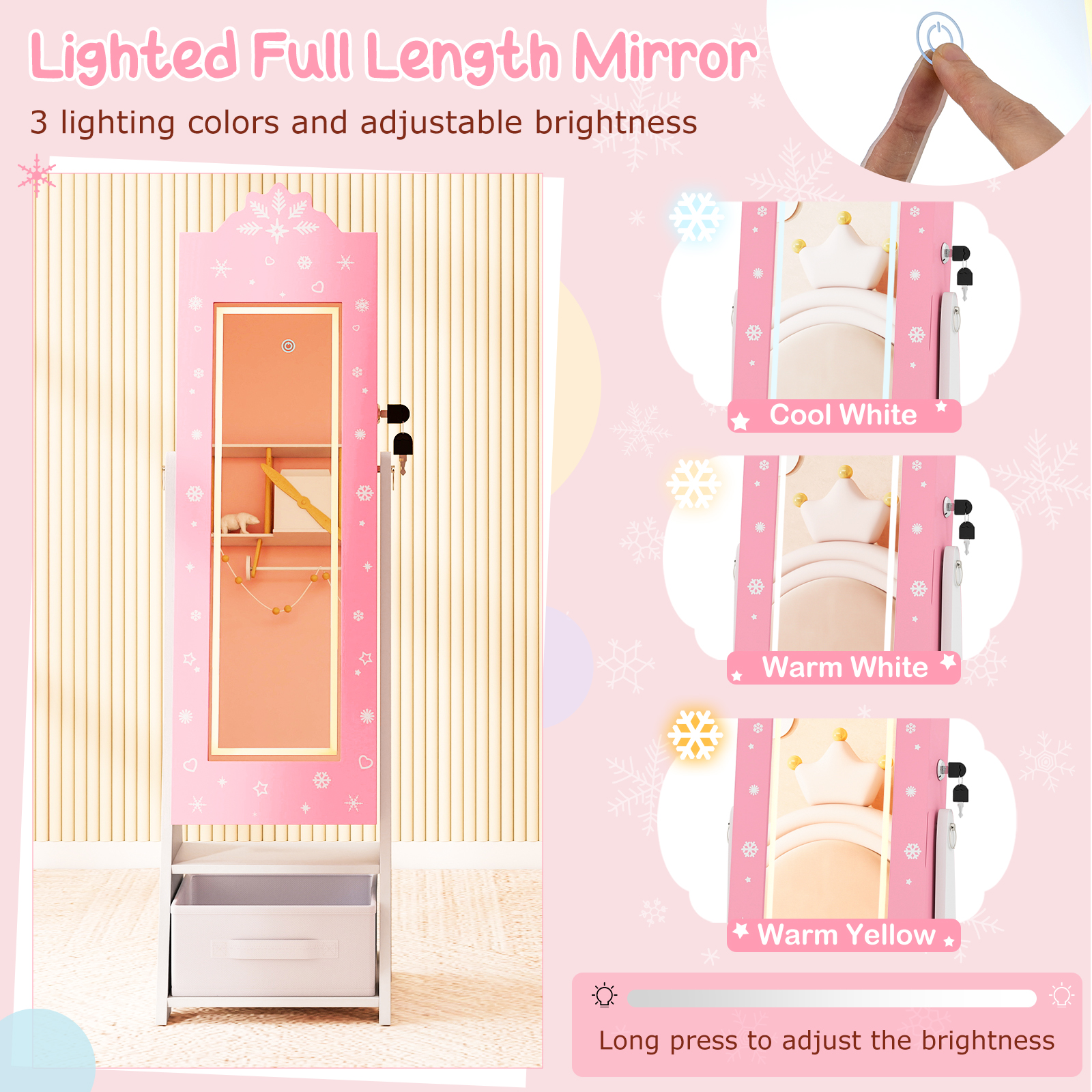 Standing Children Jewelry Organizer with Full-Length Mirror