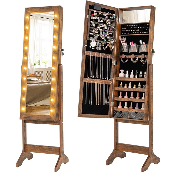 Ellegnt Standing Jewellery Armoire Organizer with Full-Length Mirror/ Jewelry Armoire