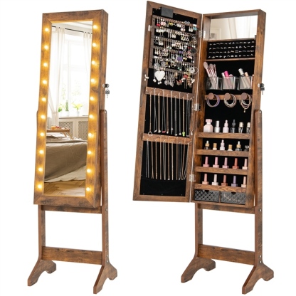 Ellegnt Standing Jewellery Armoire Organizer with Full-Length Mirror/ Jewelry Armoire