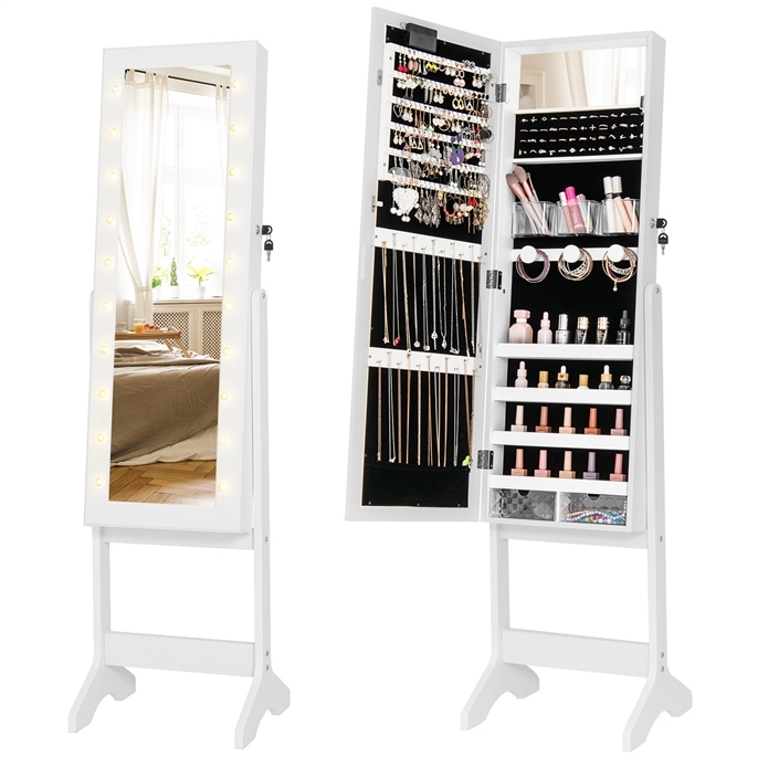 Ellegnt Standing Jewellery Armoire Organizer with Full-Length Mirror/ Jewelry Armoire