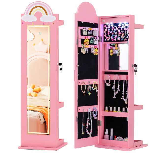 Kids Jewelry Cabinet with Lights with Full-Length Mirror