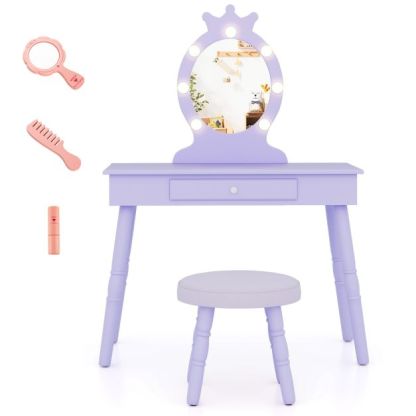 Ellegnt Kids Dressing Table/ Makeup Vanity Set with LED Lighted Mirror and Stool