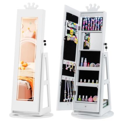 Swivel Kids Jewelry Cabinet with Lights and Built-in Mirror 
