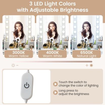 Corner Makeup Vanity Desk with Lighted Mirror and Power Outlets 