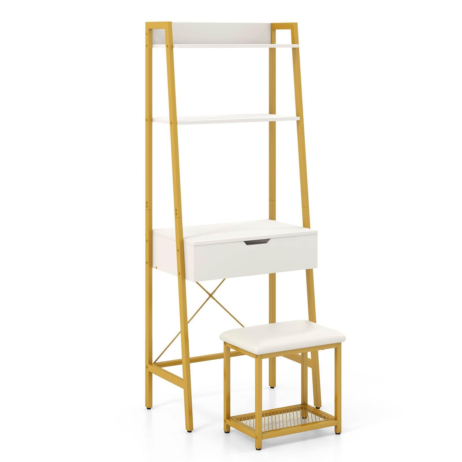 Vanity Table Set with Flip Top Mirror and Cushioned Stool