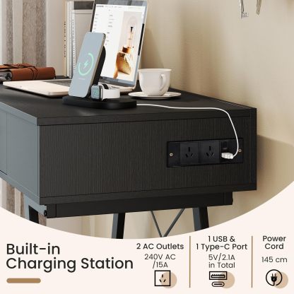 2-in-1 Vanity Desk, Flip Top Vanity Table with Mirror, Charging Station, Large/Small Tabletop