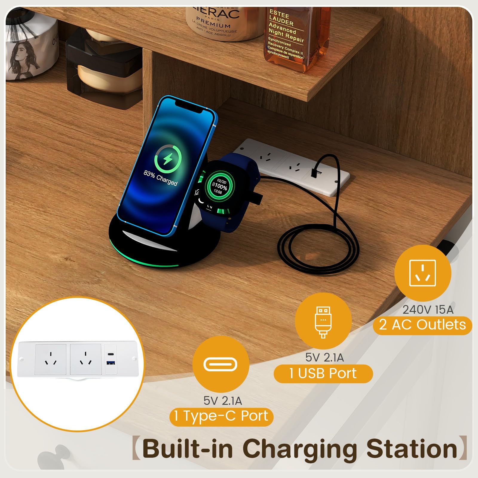 Kitty-Shaped Vanity Desk with Mirror and Lights