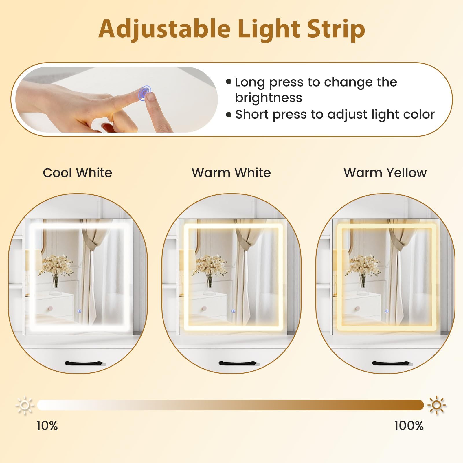 Vanity Desk with Sliding Mirror and Lights, Makeup Table and Chair Set