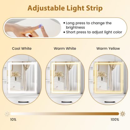 Vanity Desk with Sliding Mirror and Lights, Makeup Table and Chair Set