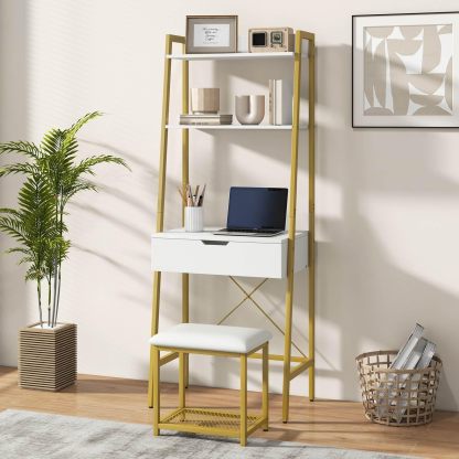 Vanity Table Set with Flip Top Mirror and Cushioned Stool