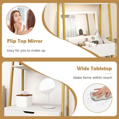 Vanity Table Set with Flip Top Mirror and Cushioned Stool