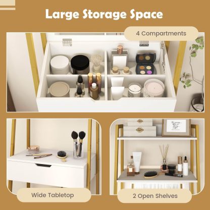 Vanity Table Set with Flip Top Mirror and Cushioned Stool