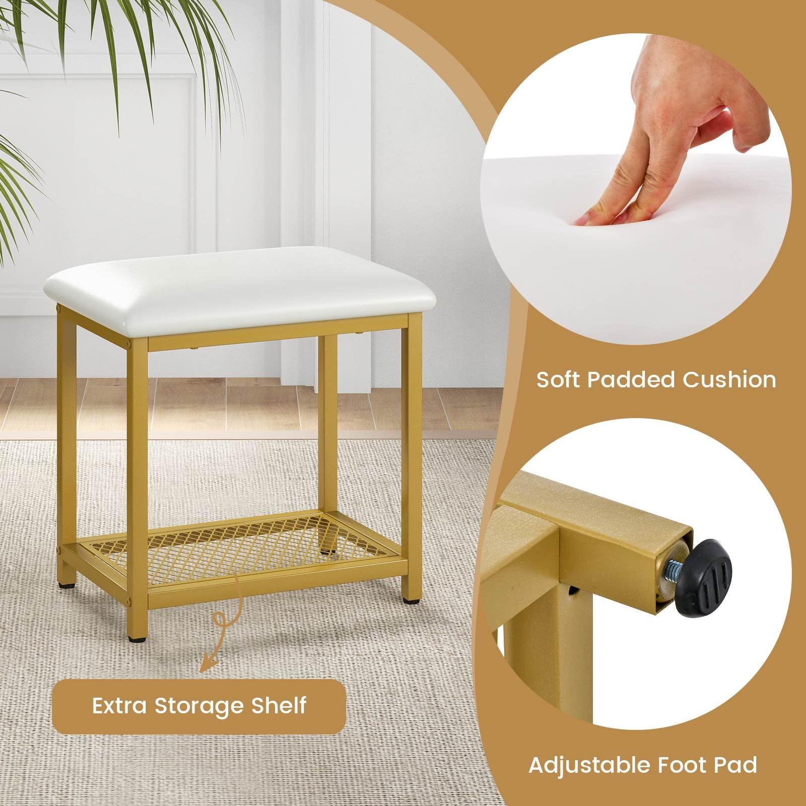 Vanity Table Set with Flip Top Mirror and Cushioned Stool