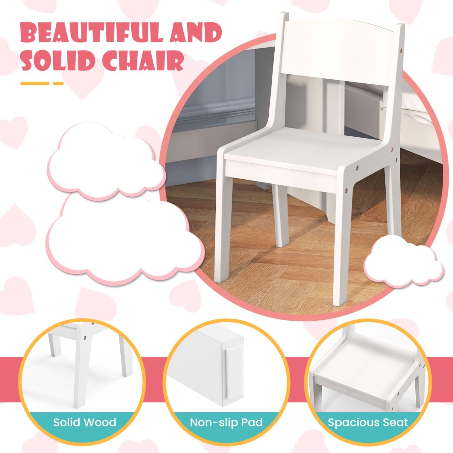 Kids Vanity, Princess Makeup Desk and Chair Set with Lights Mirror Drawer Storage Shelves