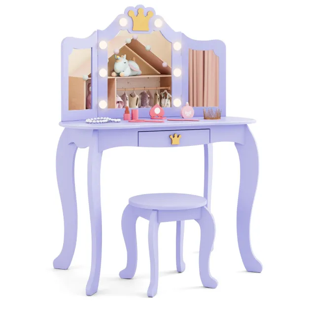 Ellegnt Kids Dressing Table/ Vanity Set with 3-color Adjustable Lighted Mirror