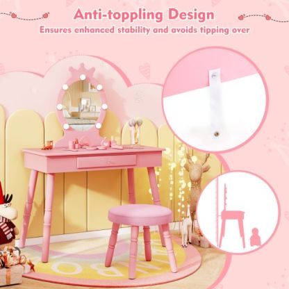 Ellegnt Kids Dressing Table/ Makeup Vanity Set with LED Lighted Mirror and Stool