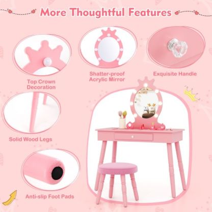Ellegnt Kids Dressing Table/ Makeup Vanity Set with LED Lighted Mirror and Stool