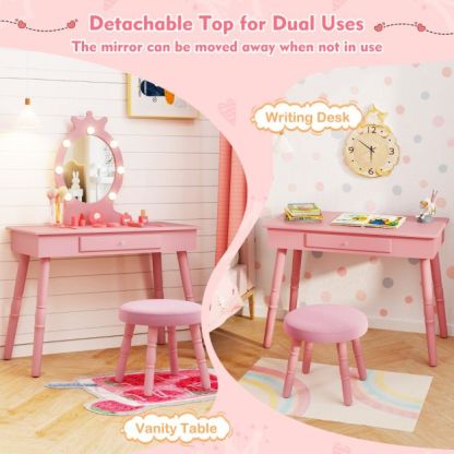 Ellegnt Kids Dressing Table/ Makeup Vanity Set with LED Lighted Mirror and Stool