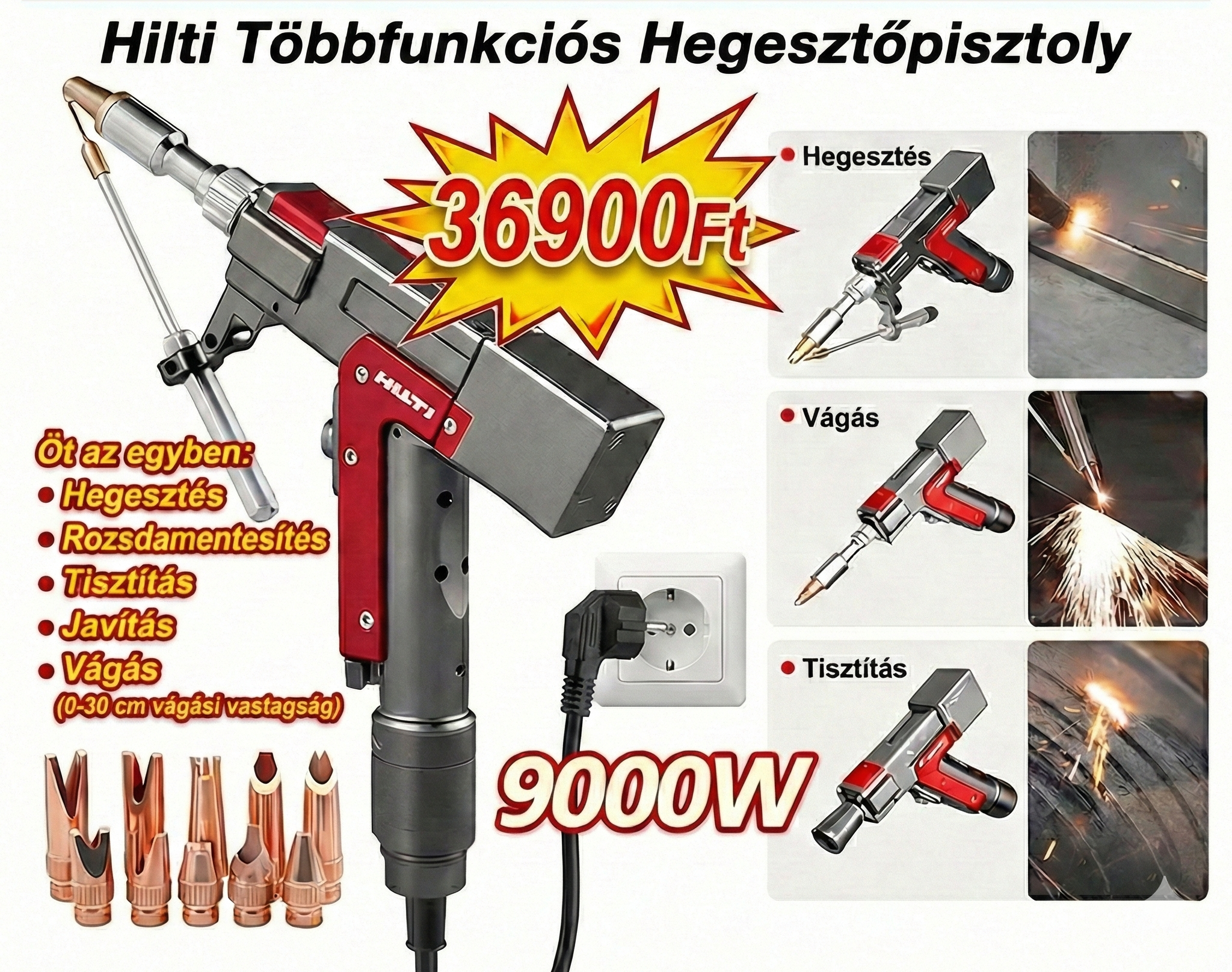 9000 W-os hordozható lézeres hegesztőgép (négy az egyben) hegesztés + vágás + rozsda eltávolítása + tisztítás [hegesztési vastagság: 0-20 mm]