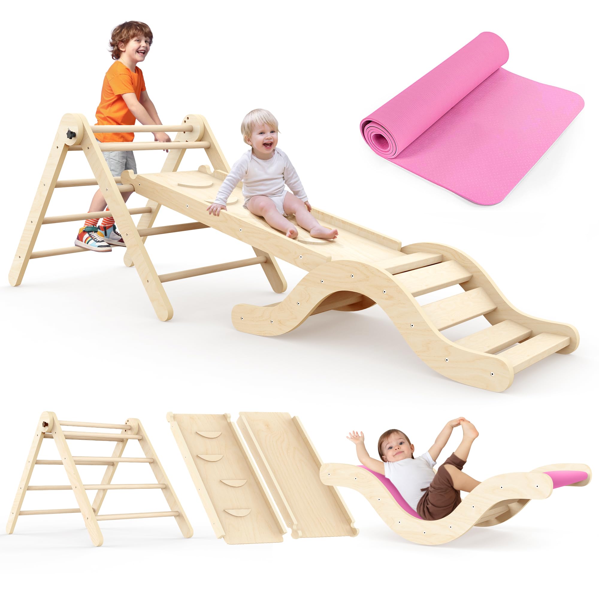 Juguetes para niños, juego de escalada interior 7 en 1 con tobogán, arco y colchoneta para niños pequeños (de 1 a 3 años)