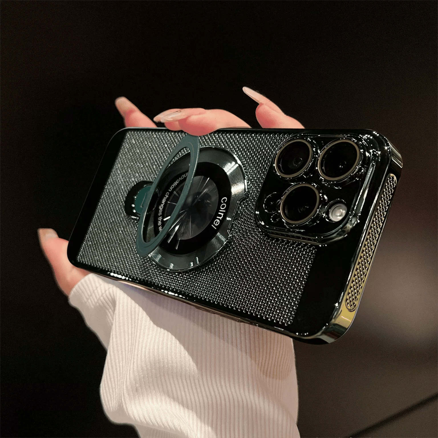 iPhone Electroplated Heat Dissipation and Breathable Phone Case With 360° Rotating Magnetic Bracket