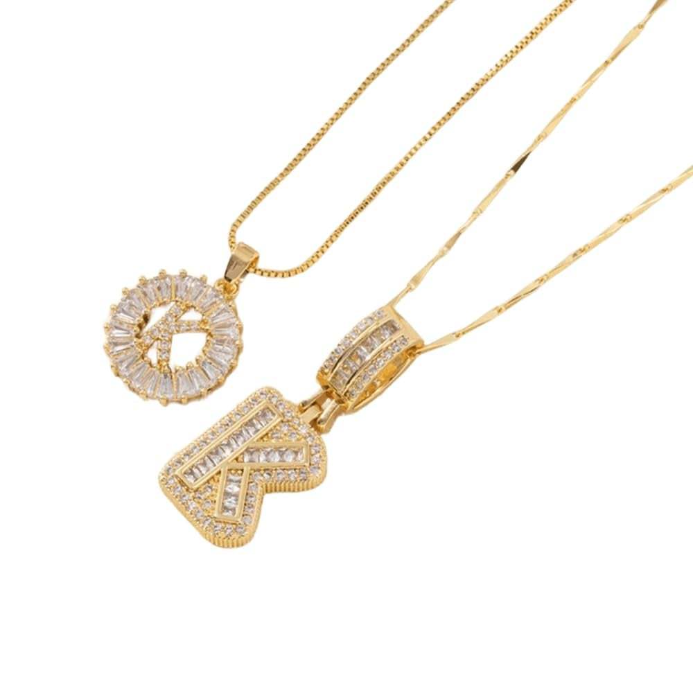 2 Pack - Initial Letter Pendant Necklaces with zircon stones for women fashion jewelry for parties birthdays valentine's day gift