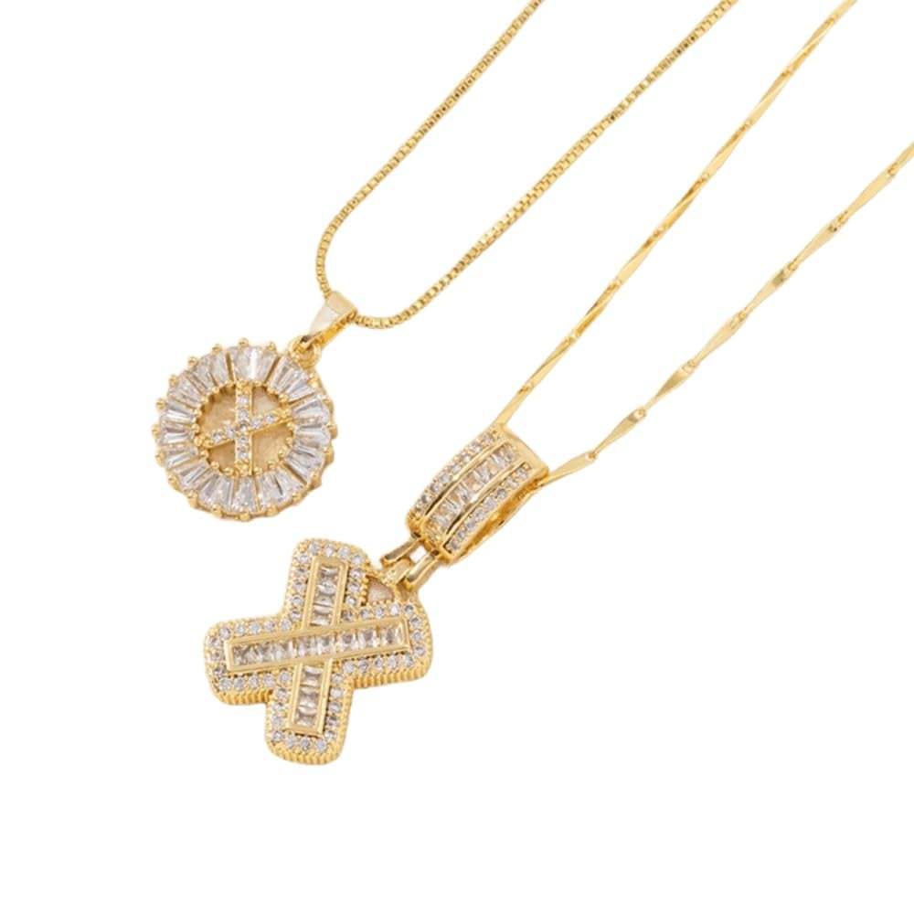 2 Pack - Initial Letter Pendant Necklaces with zircon stones for women fashion jewelry for parties birthdays valentine's day gift